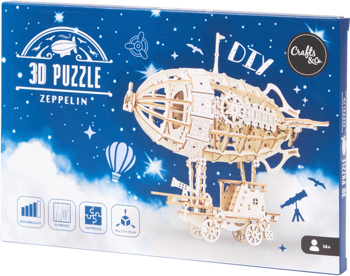 Houten 3D Puzzel - Mechanische 3D-puzzel - Zeppelin - Zeppelin Puzzel | Houten Zeppelin Puzzel - 3D-Puzzel - Mechanische Puzzel